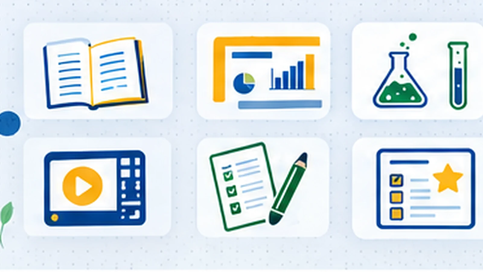 Illustrated grid of teaching resource categories